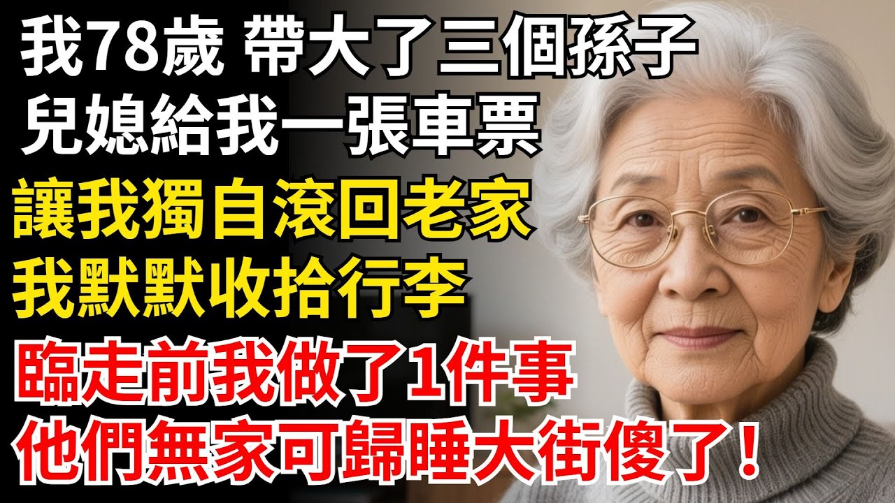 我78歲 帶大了三個孫子，兒媳給我一張車票，讓我獨自滾回老家，我默默收拾行李，臨走前我我做了1件事，他們睡大街傻了#晚年生活#中老年生活#為人處世#生活經驗#情感故事