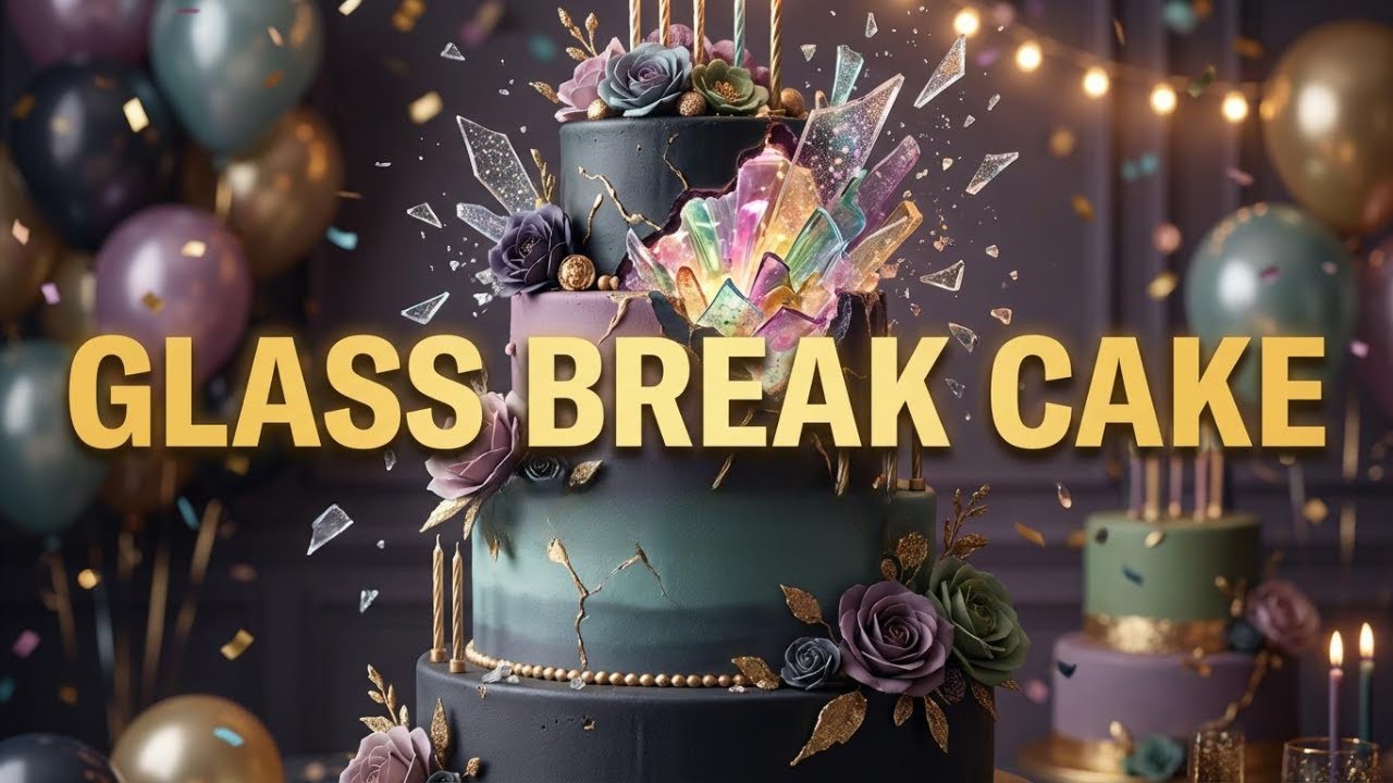 Dark Pastel Cake | Modern Artistic Glass Break Birthday Statement
