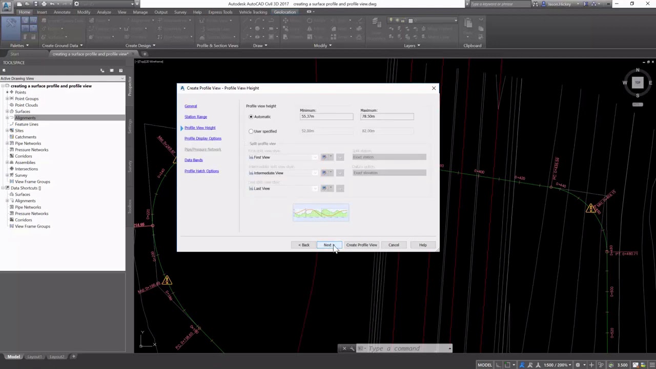 Autocad Civil 3D:- Lesson 2.5: create a surface profile and profile view