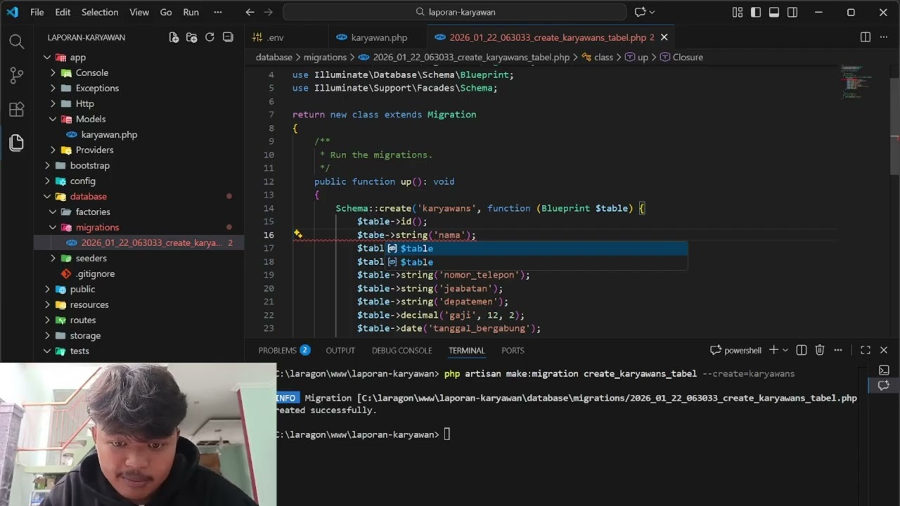 project laravel restapi laporan kaeyawan