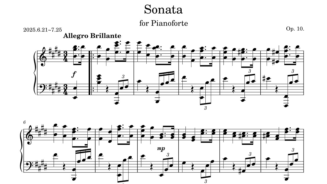 Piano Sonata No. 1, Op. 10 – I. Allegro Brillante (Original Composition)