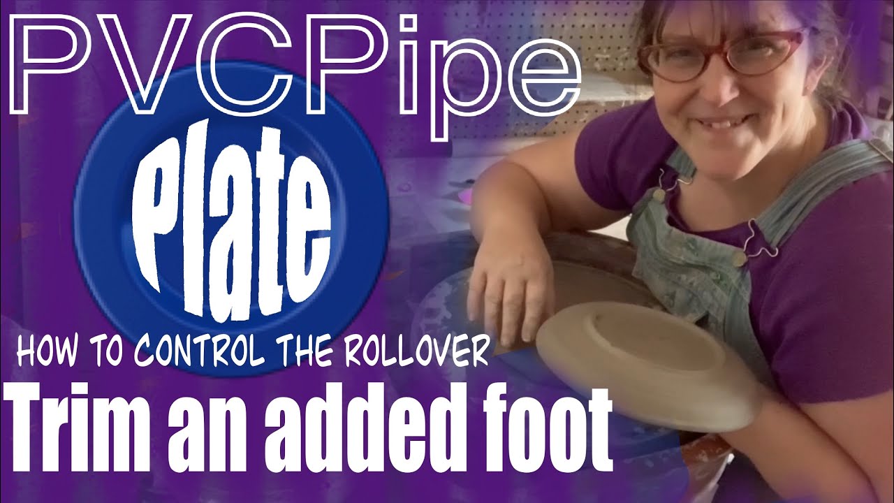 Throw a plate with a PVC pipe and trim a foot on a plate. Wheel throwing tips, Pottery with Emily