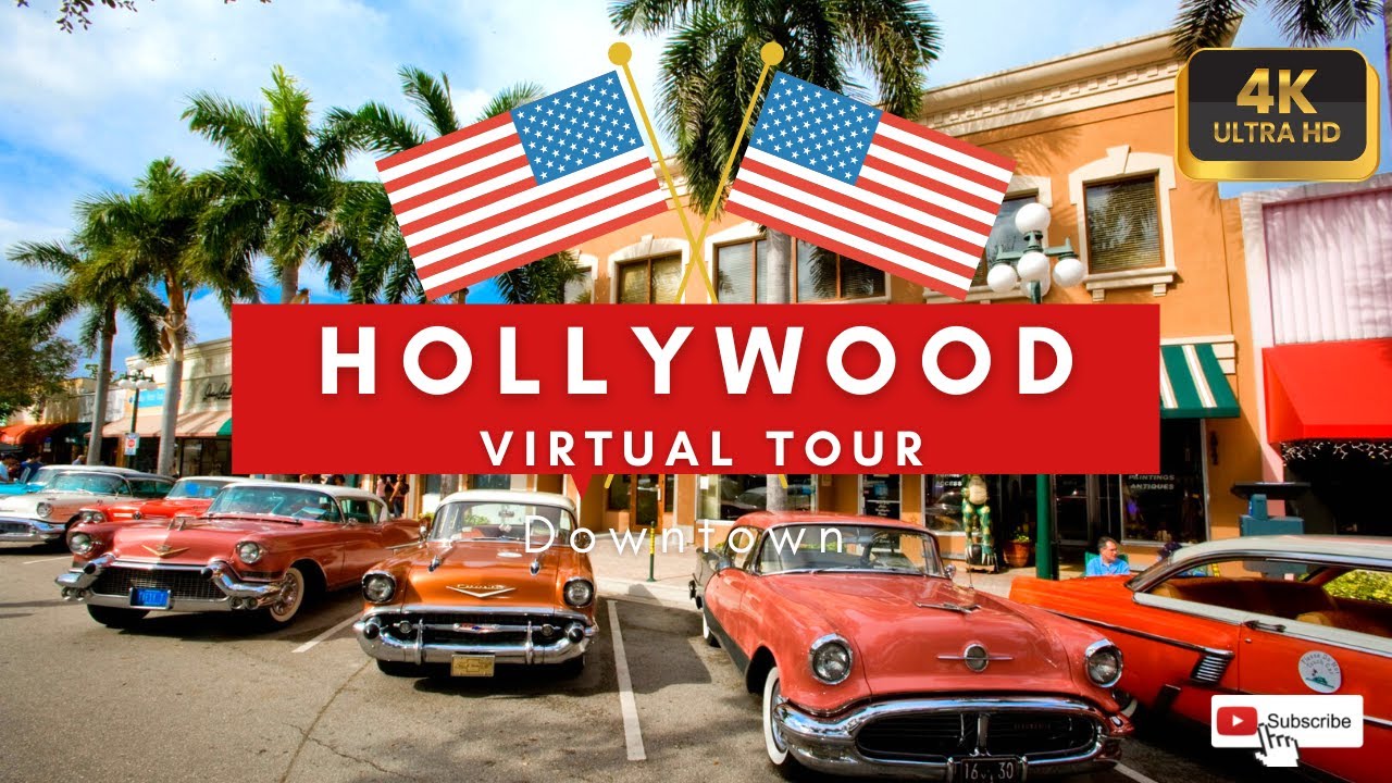 [4k] Hollywood Downtown,  Florida USA - 2022 Virtual Tour & Travel Guide | Golf Car Ride