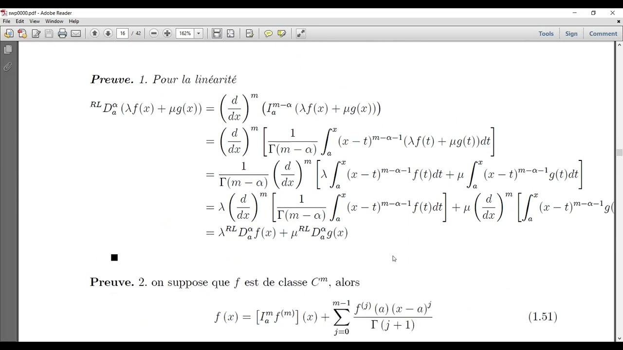 Dérivée fractionnaire au sens de Riemann Liouville