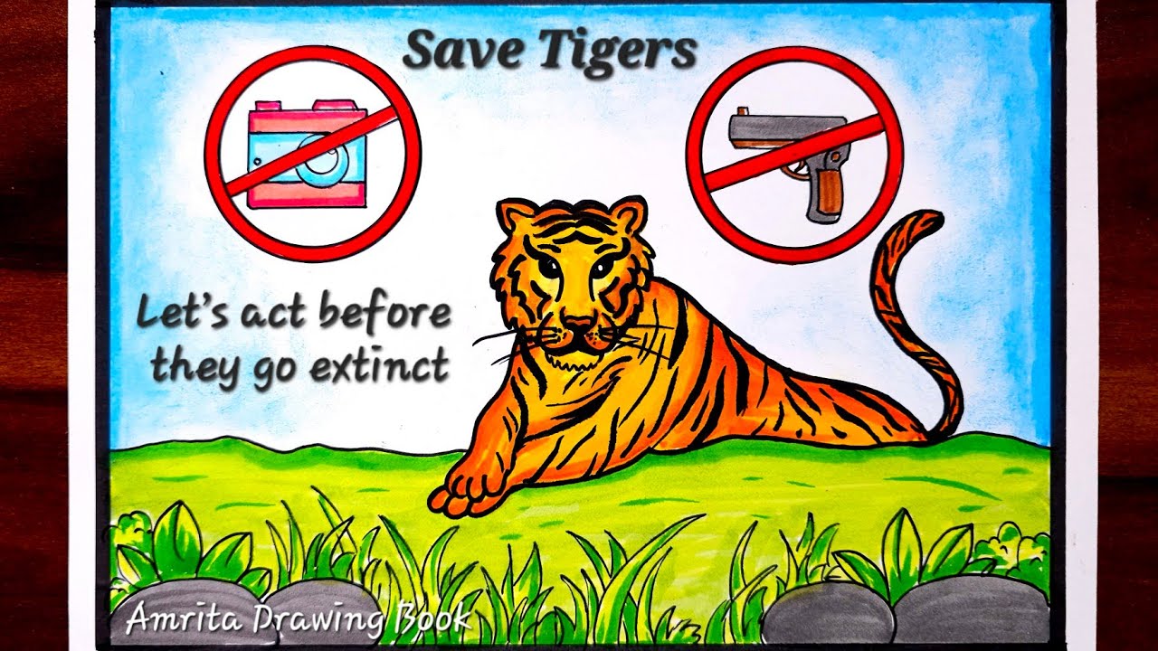 International Tiger Day Poster Drawing | Save Tiger Poster | World Tiger Day Drawing | Save Wildlife