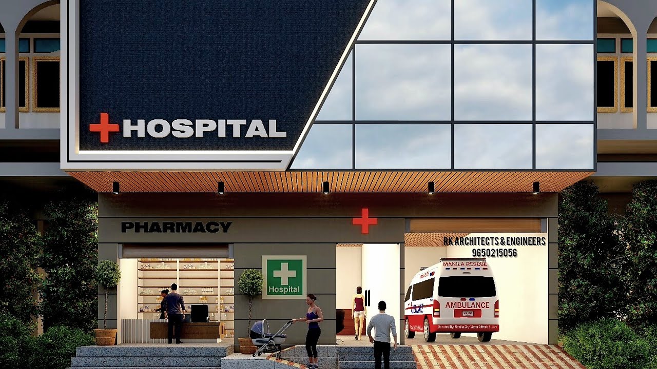 Modern Small Hospital 3D Elevation Design | Compact Healthcare Architecture