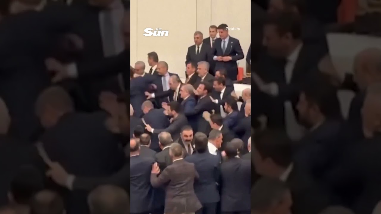 Brawl breaks out in Turkish parliament over controversial appointment #fighting #politics #turkey