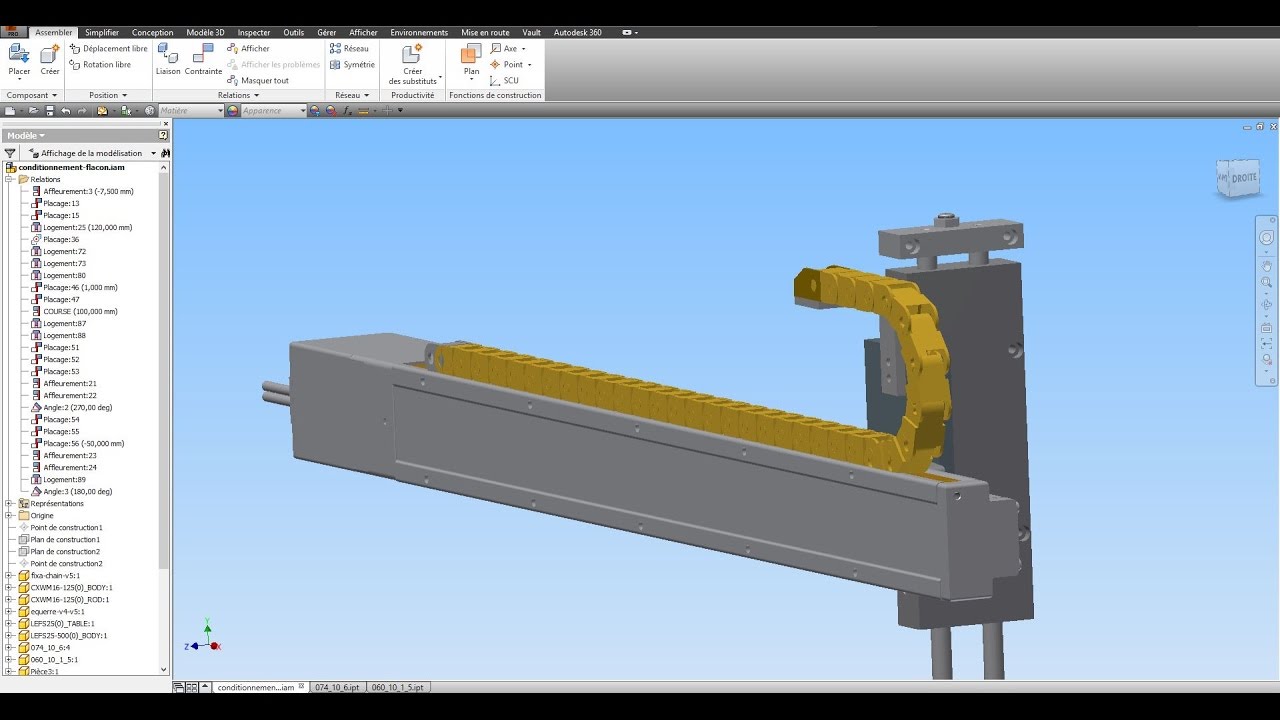 Tuto-70 Autodesk Inventor Mouvement de chaîne à câble (complet)