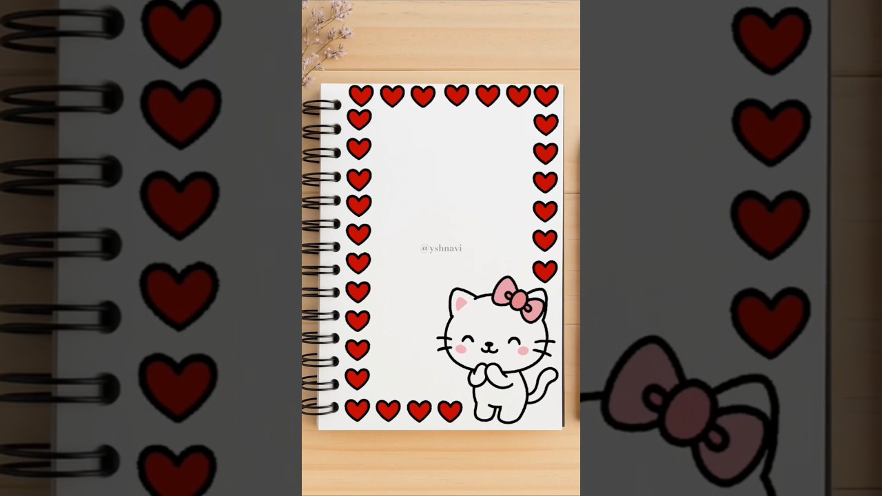 assignment front page design | Cute Cat with Heart Border 🐱❤️ #shorts #frontpage #notebookcover