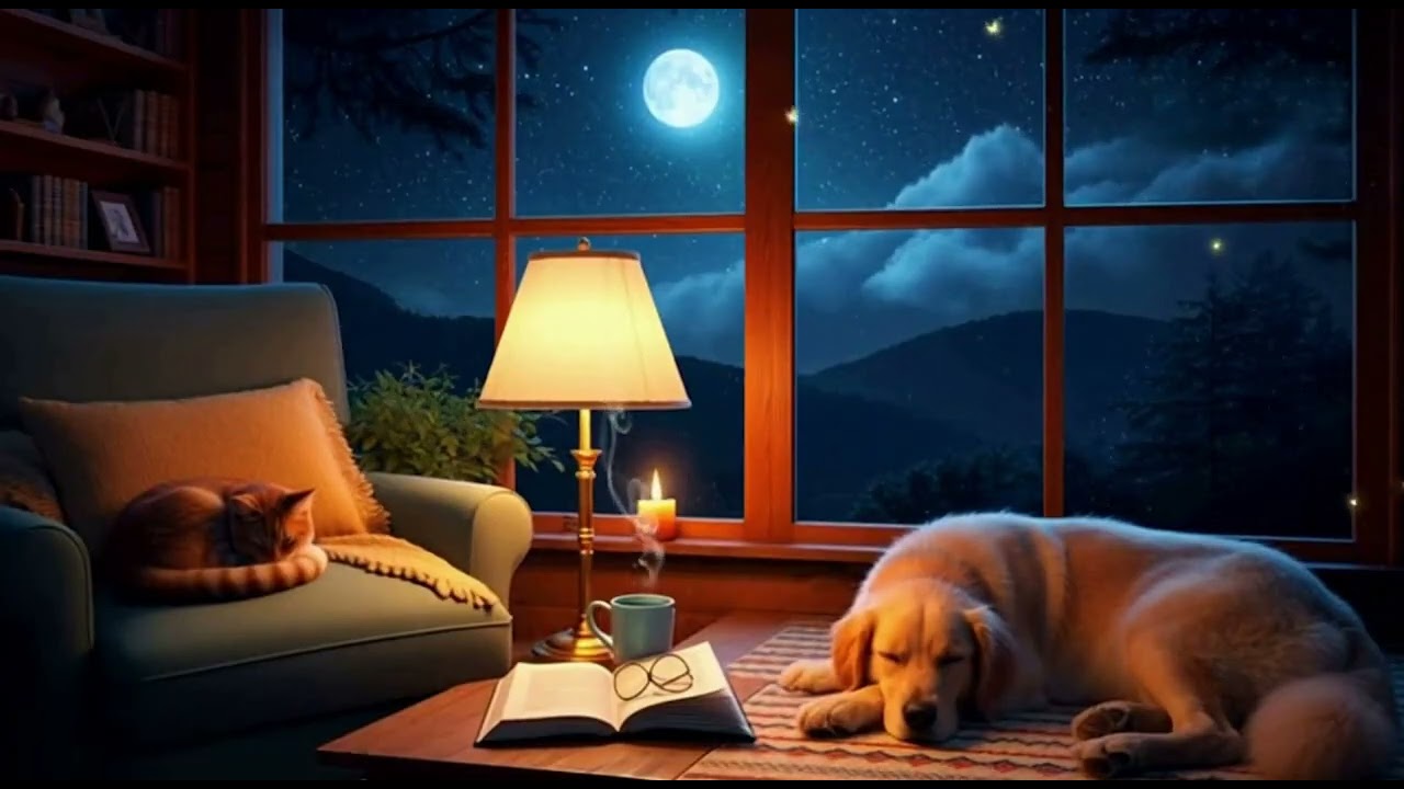 1 Hour Night Study Music | Calm Cat & Dog Sleeping Under the Stars 🐱 #cute #cat #animals #music