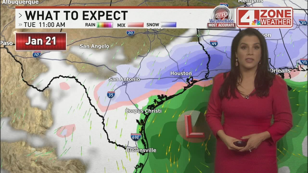 Chance of freezing rain, sleet, and snow Monday night into Tuesday morning