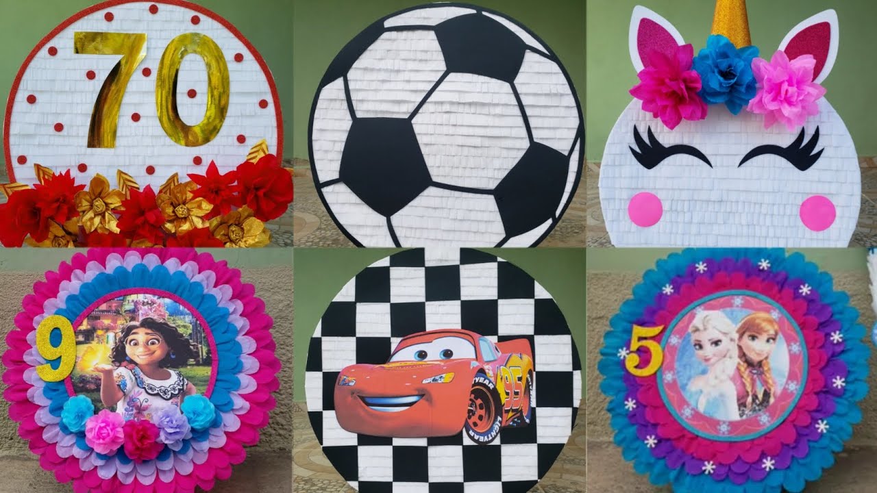 Piñatas redondas de tambor armado y decorado | Piñatas de cartón