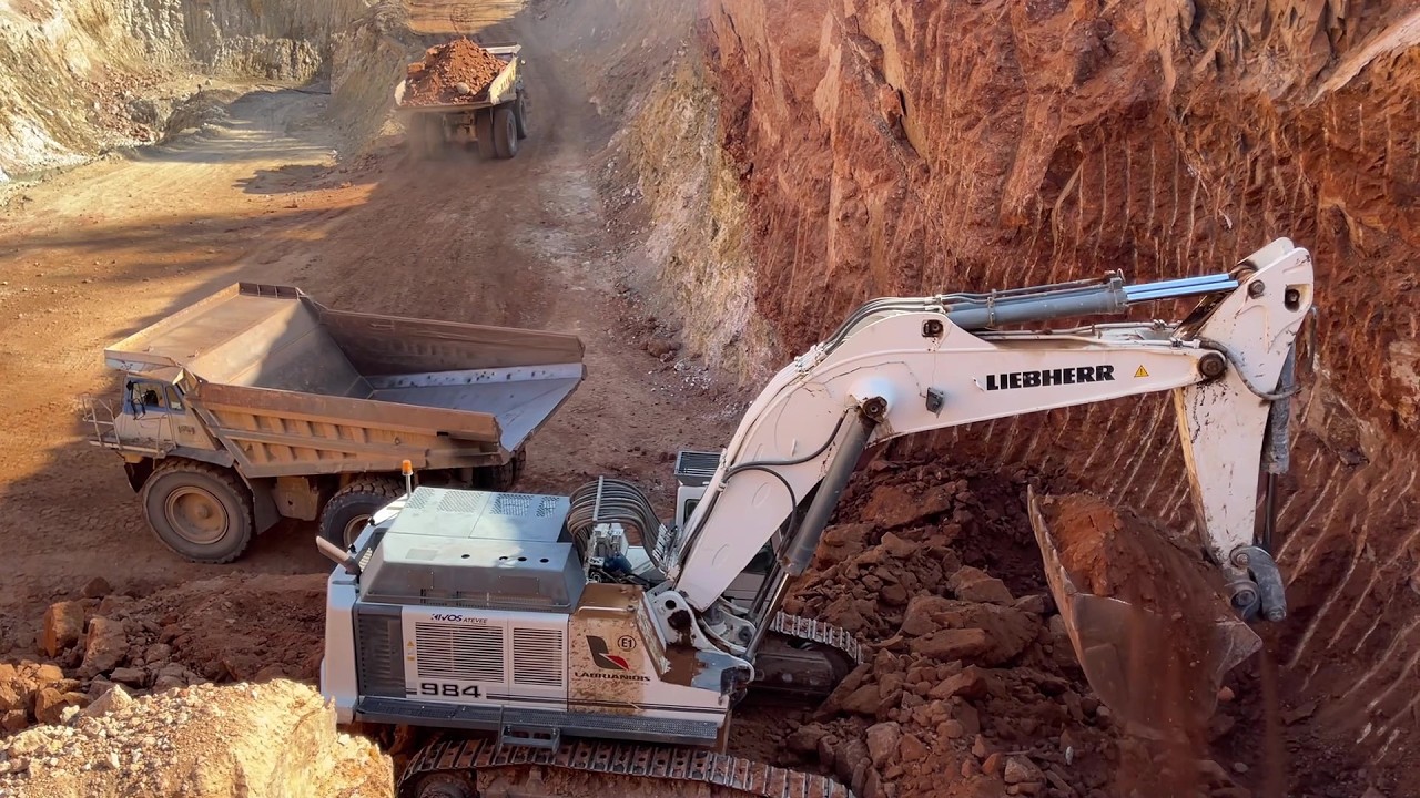 Two Liebherr 984 Excavators & Caterpillar 777C-D Dumpers Move Overburden - Sotiriadis/Labrianidis