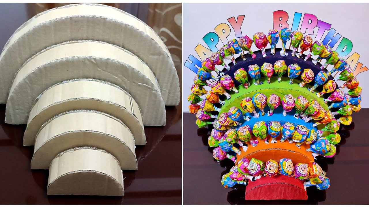 DIY RAINBOW LOLLIPOP STAND USING CARDBOARD