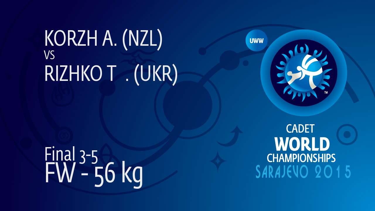 BRONZE FW - 56 kg: T. RIZHKO (UKR) df. A. KORZH (NZL) by FALL, 6-0