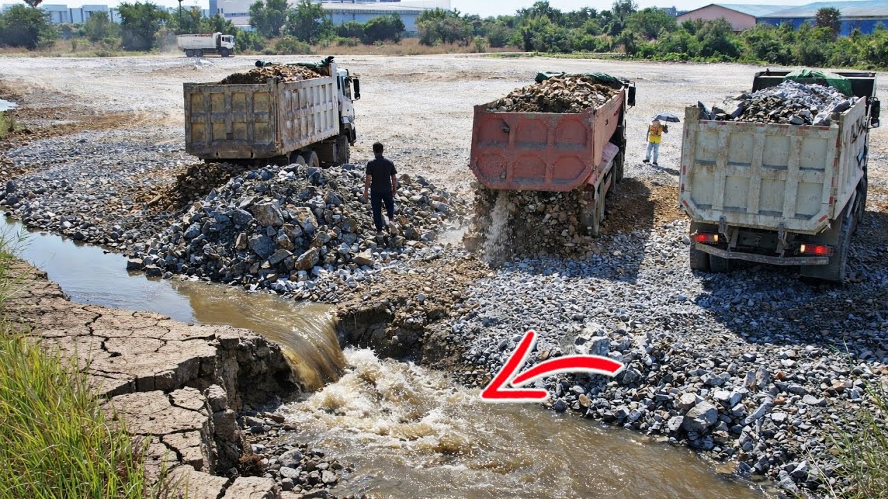 Wow! Powerful Heavy Dump Truck Loading Soils. Skilled Bulldozer SHANTUI DH17 C3 Landfilling
