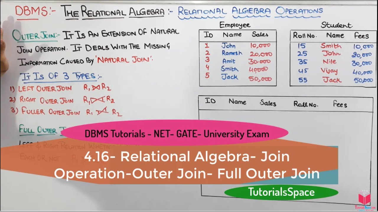 4.16- Full Outer Join Operation In Relational Algebra In DBMS in hindi