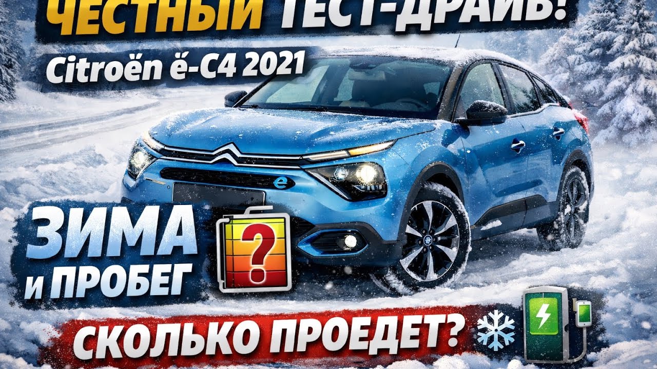 Сколько реально проезжает Citroen e-C4 2021 зимой? Обзор 