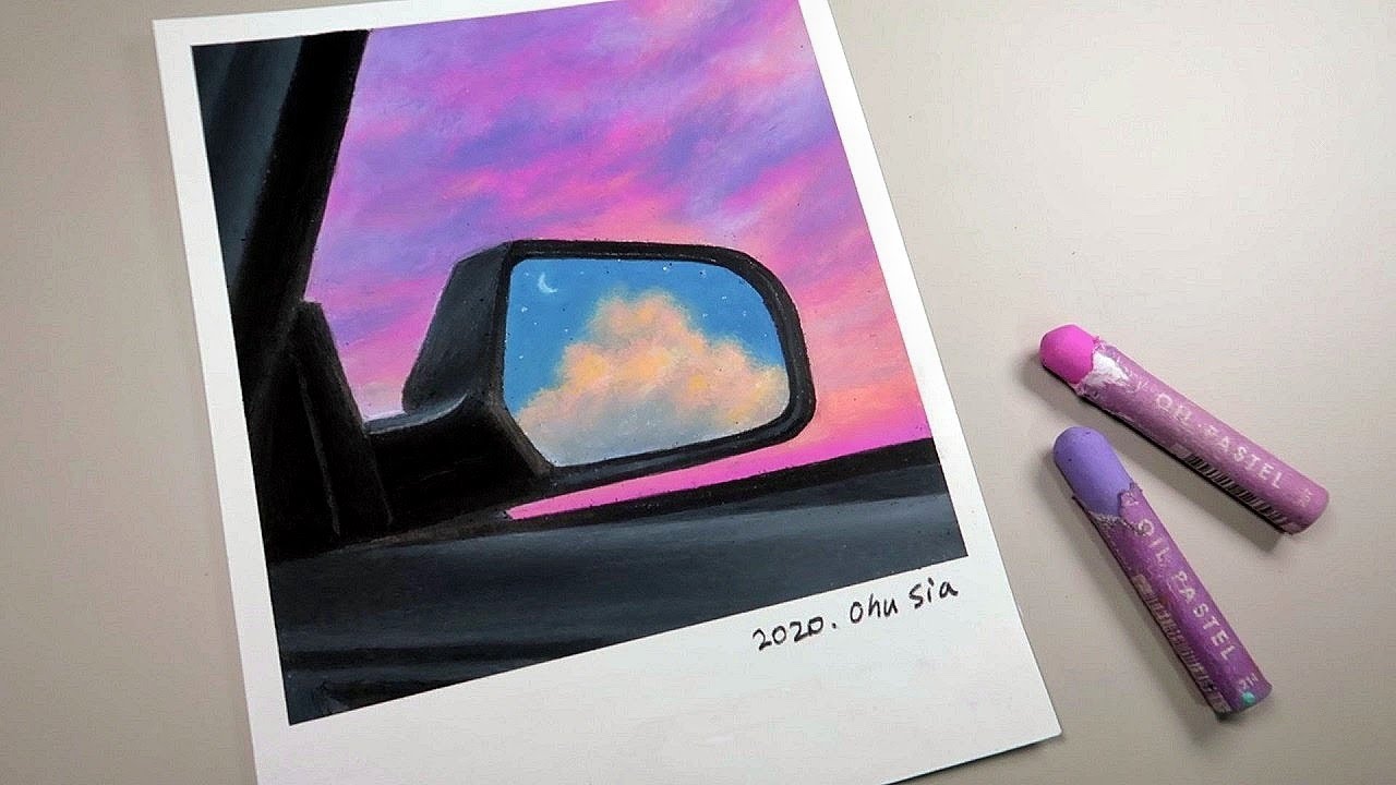 Oil Pastel Drawing 차창 밖의 핑크색 하늘 풍경 그리기, 오일파스텔 드로잉｜OHU SIA