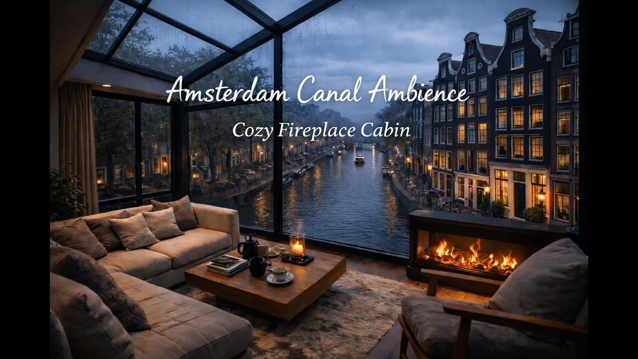 Amsterdam Canal Fireplace Ambience | Cozy Rainy Evening 🌧️🔥
