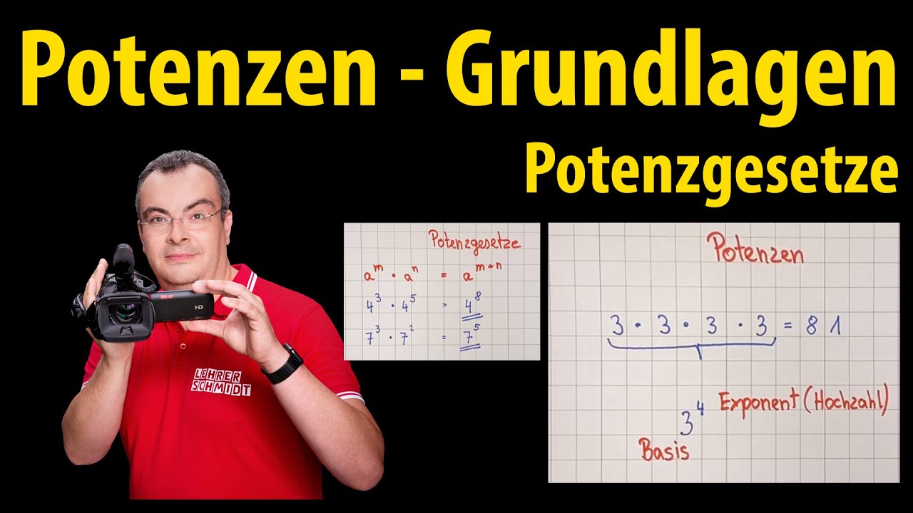 Potenzen - Grundlagen, Basis, Exponent, Potenzgesetze - einfach erklärt | Lehrerschmidt