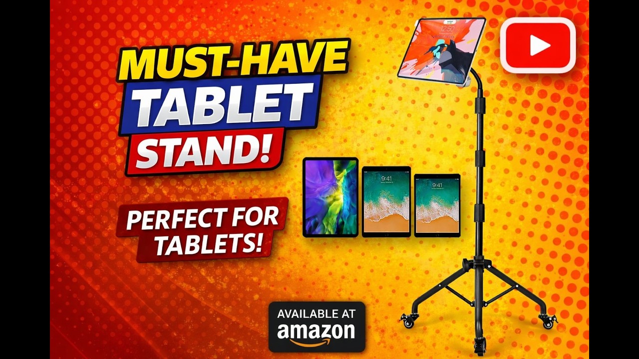 BROLAVIYA Tablet Tripod Floor Stand with Wheels and Adjustable Gooseneck Mount
