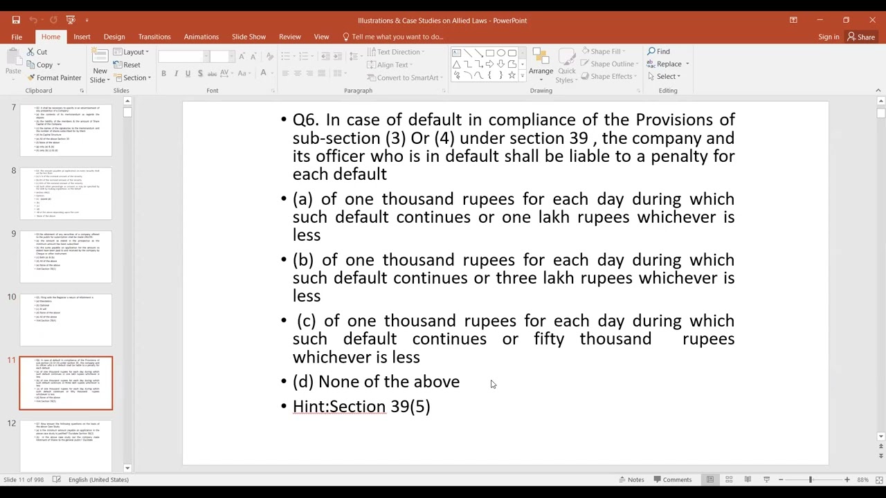 Companies Act-MCQ-Part One-Sectionwise Discussion