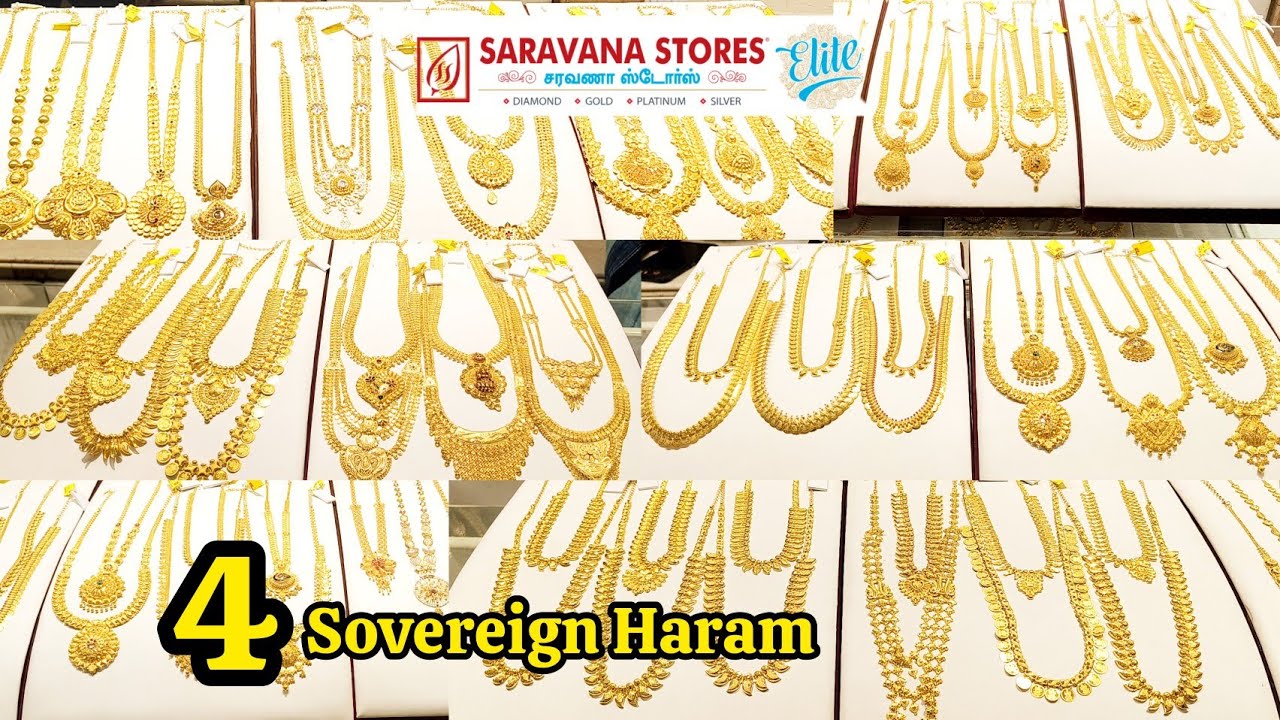 Saravana Elite 4 Sovereign gold wedding Haram Latest design Lowest wastage U/V Type collection