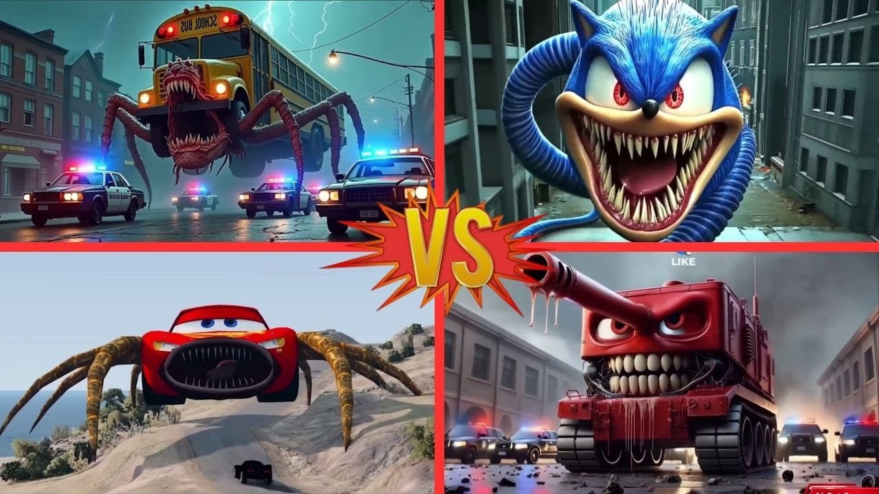 Tiles Hop - Школьный автобус 🆚 Sonic exe Eater 🆚 McQueen Eater 🆚 McQueen Tank 🎯 в Tiles Hop EDM R...