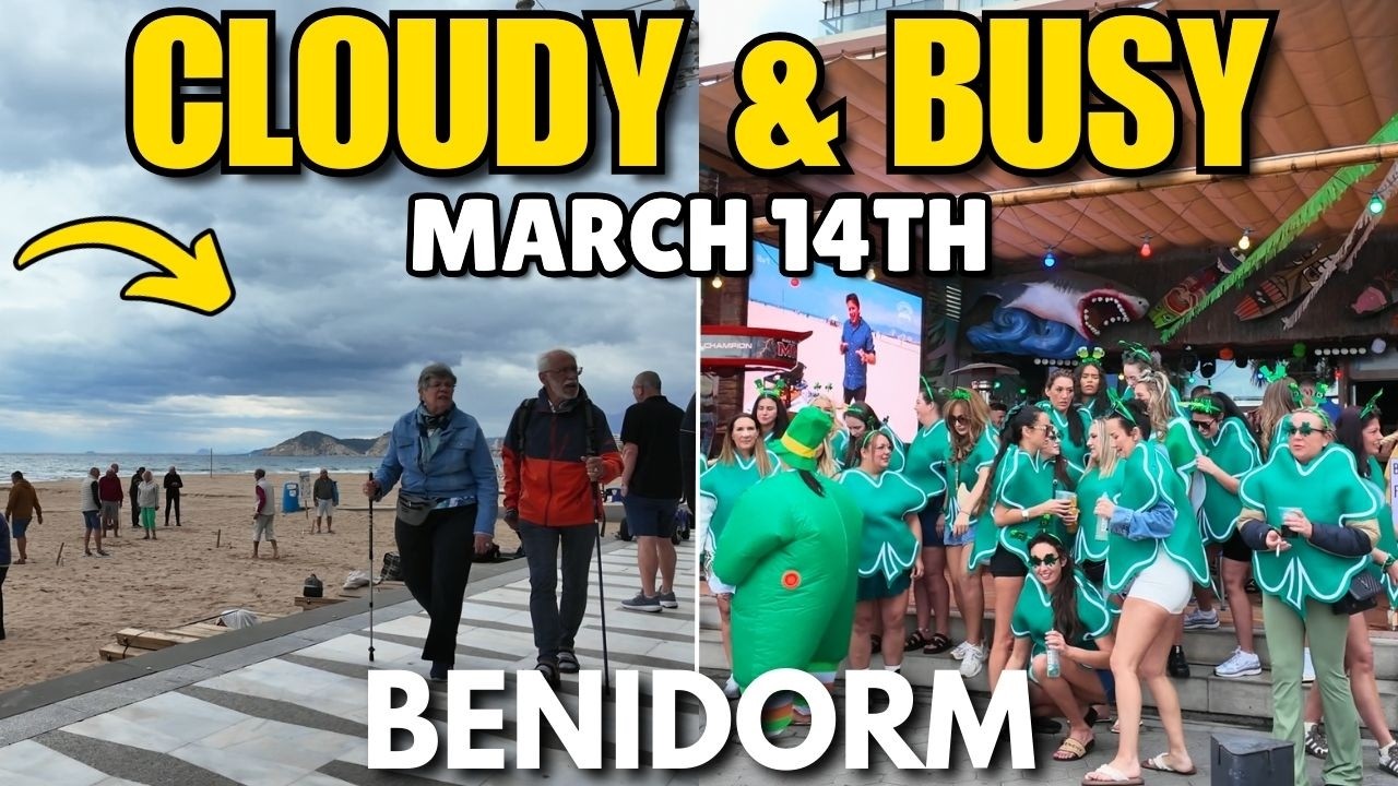 Benidorm - Busy Levante Beach, Huge Crowds & Cloudy Weather! 😲☁️