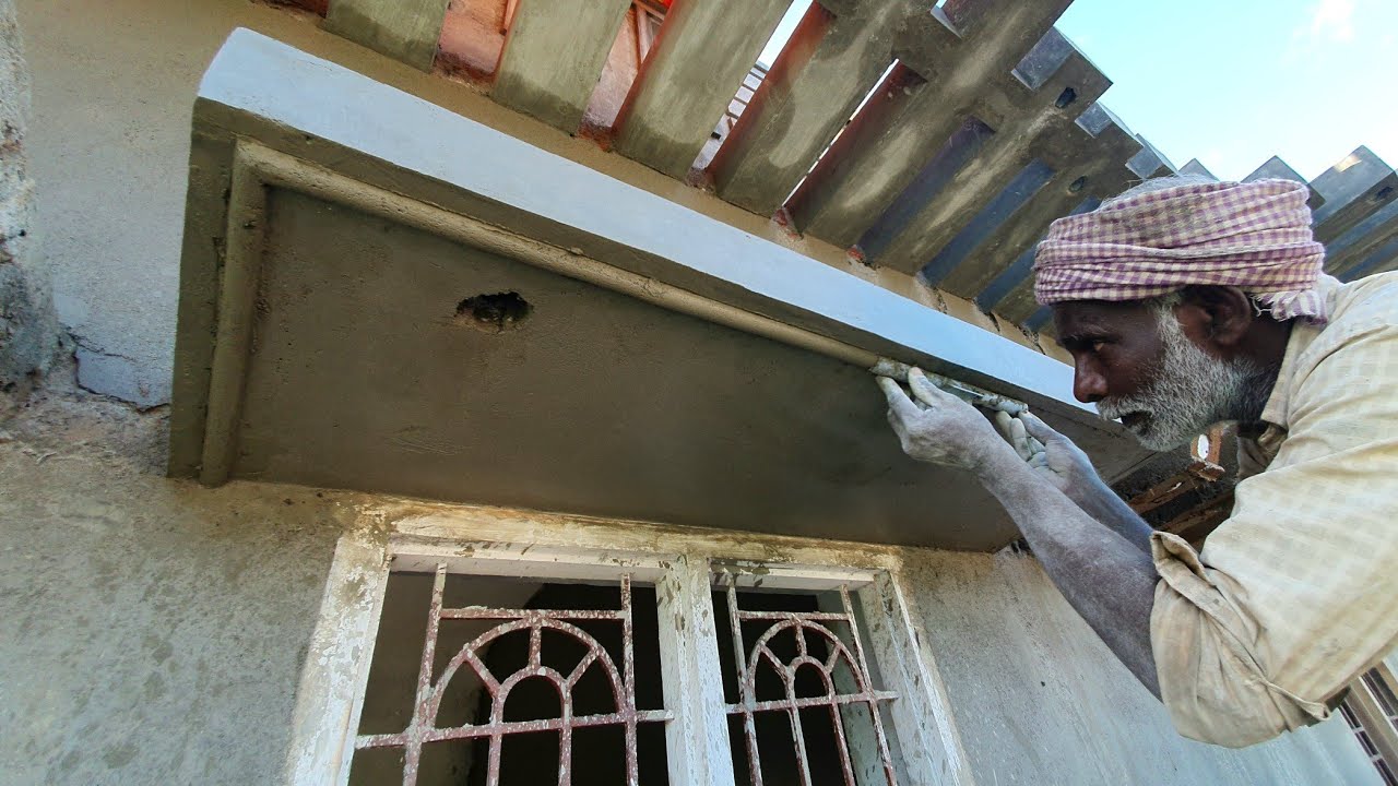 Plastering Techniques_ Loft Plastering with Scroll Border|Sunshade Plastering with pipe design