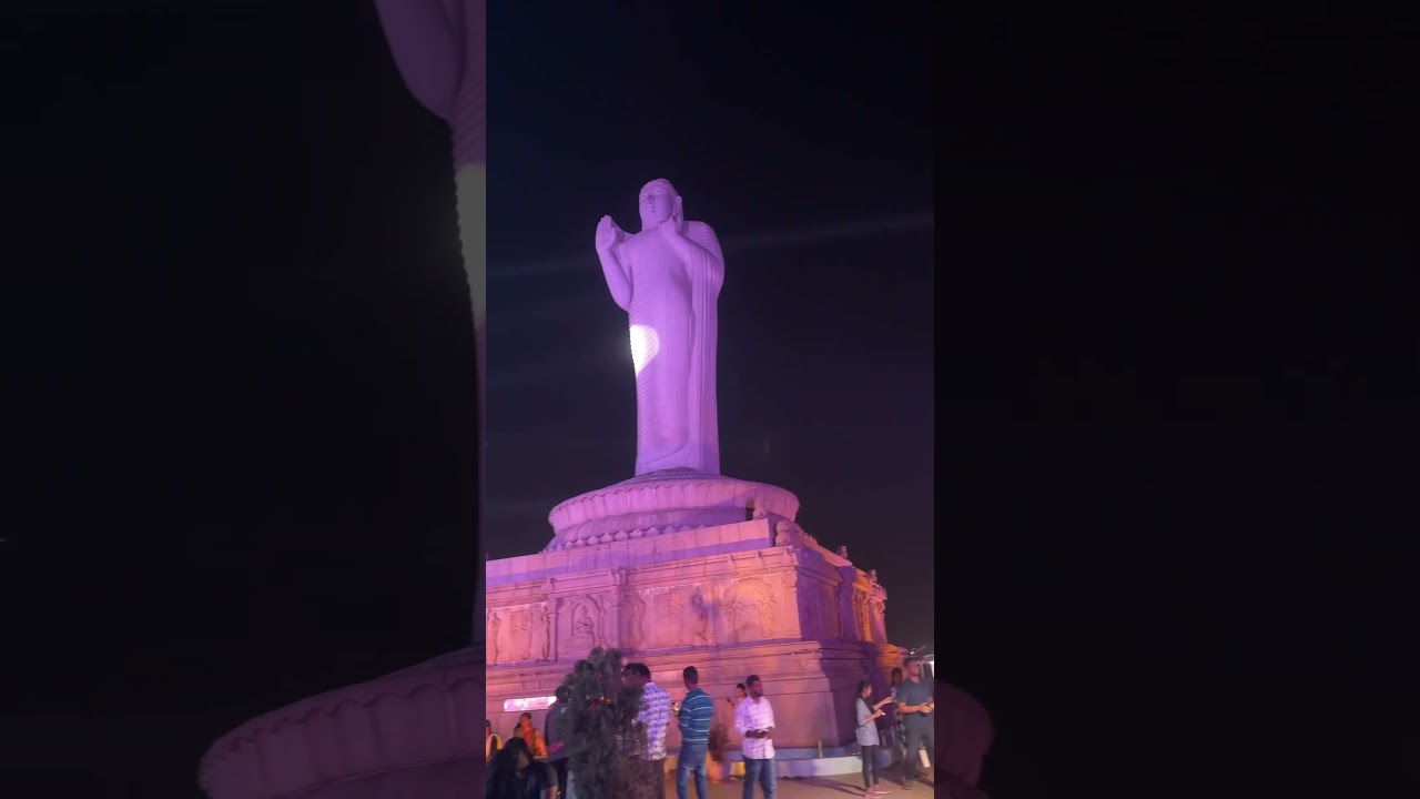 Night view Telangana Hyderabad Hussain Sagar HD4K Video