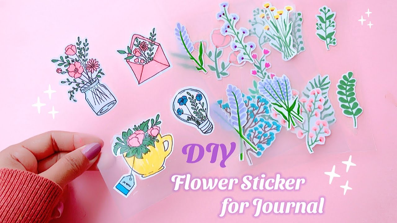 DIY Flower Sticker for your Journal | Easy way to make Journal Sticker No Double sided tape or Glue