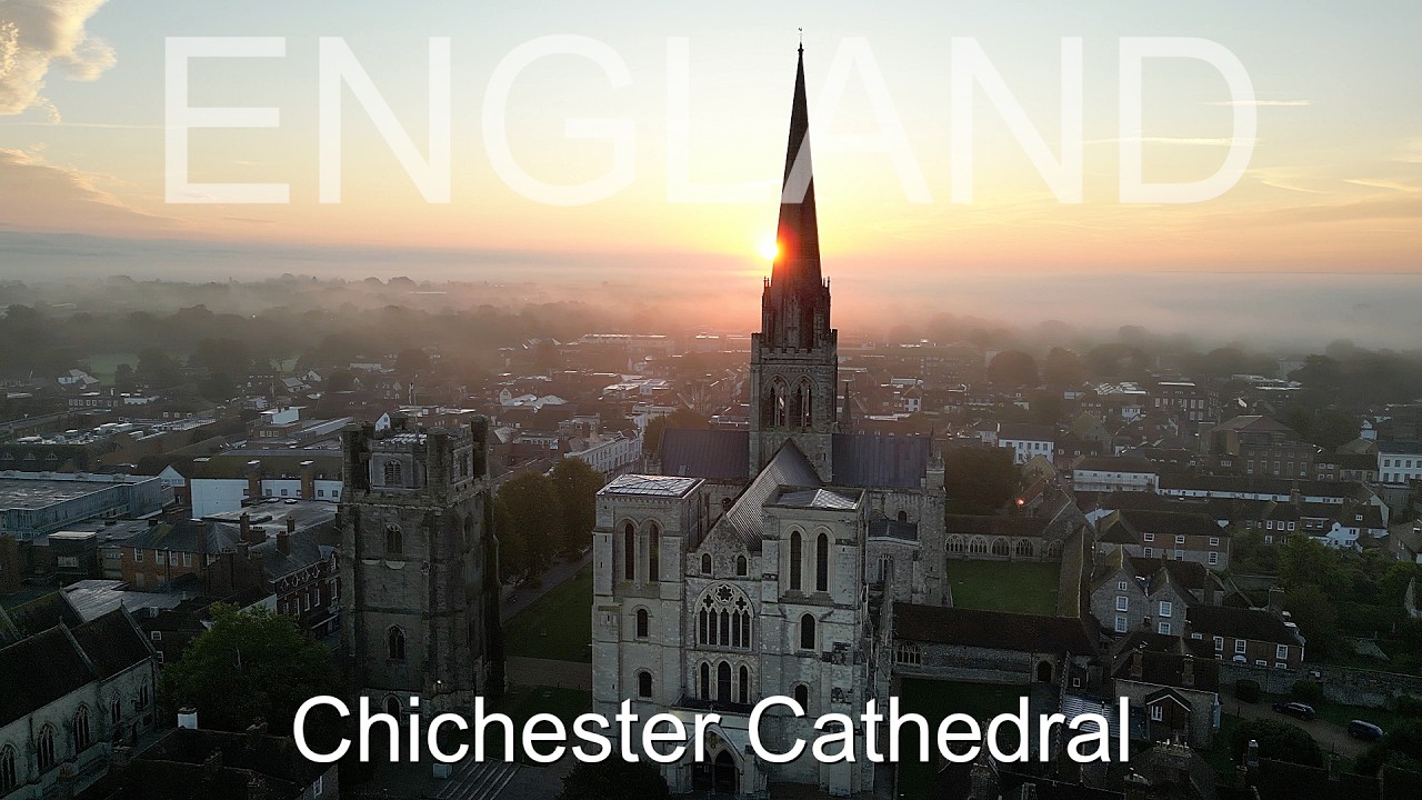 Chichester Cathedral - drone flight at golden hour