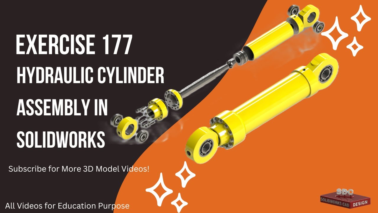Solidworks CAD Design Exercise 177 Hydraulic Cylinder Assembly All Parts in Solidworks