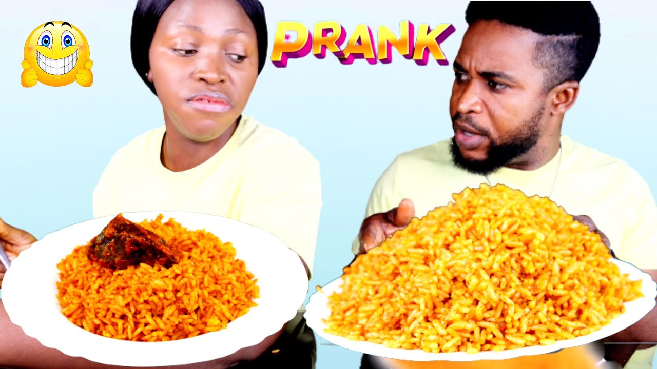 SERVING MY HUSBAND THE MOST BIGGEST FOOD WITHOUT MEAT 🤣 *PRANK* | JOLLOF RICE AND GOAT MEAT MUKBANG