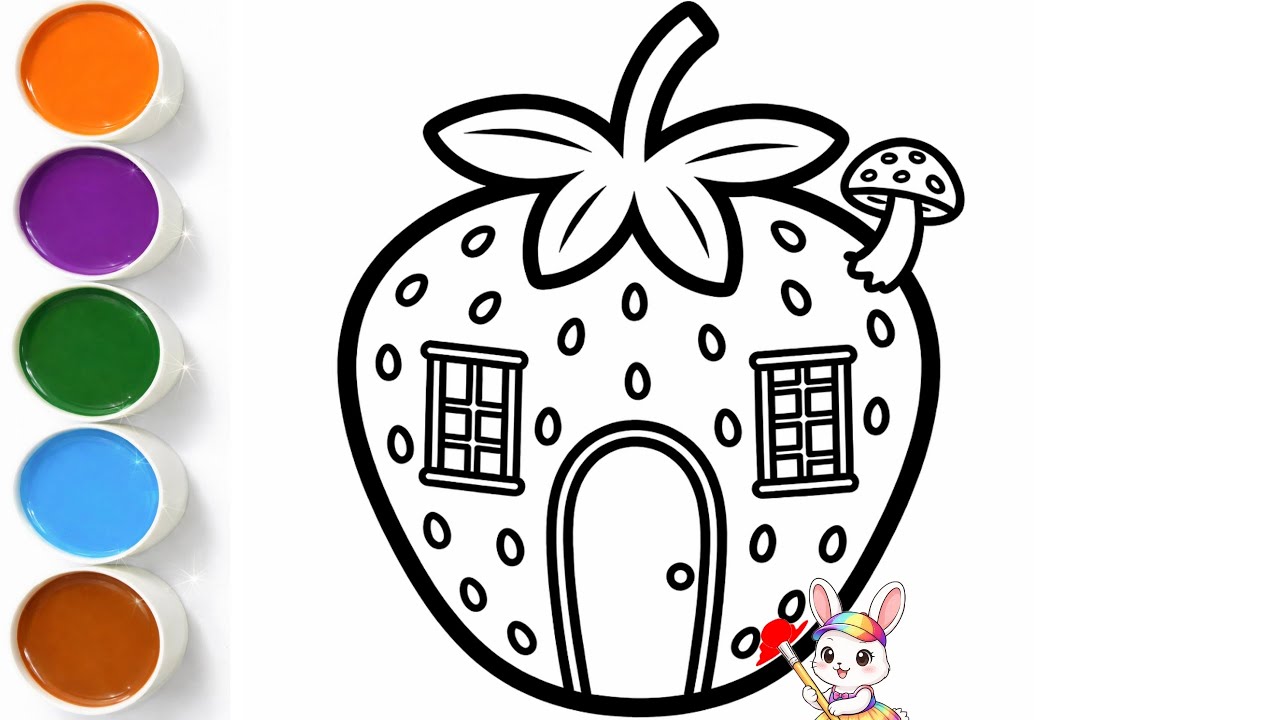 Strawberry House Coloring Drawing for Kids | Fun Fairy Home Illustration for Creative Coloring Time
