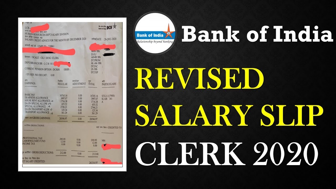Bank of India Clerk 2020 Revised Salary Slip(DEC) || IBPS Clerk 2020 New Salary Details
