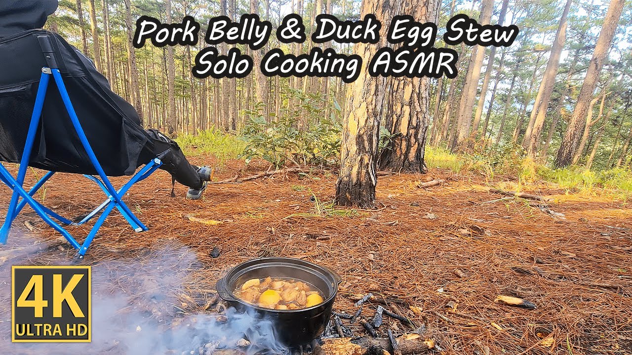 🔥Popular Pork Belly & Duck Egg Stew Recipe | Solo Cooking In The Woods