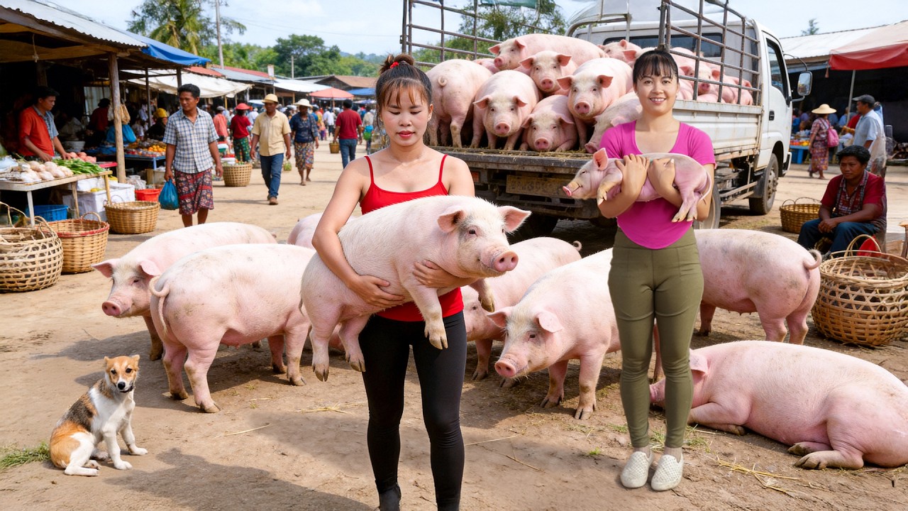 Transporting 300 Huge Pigs to Market by Truck | Buys 10 Piglets for the Next Farm Journey