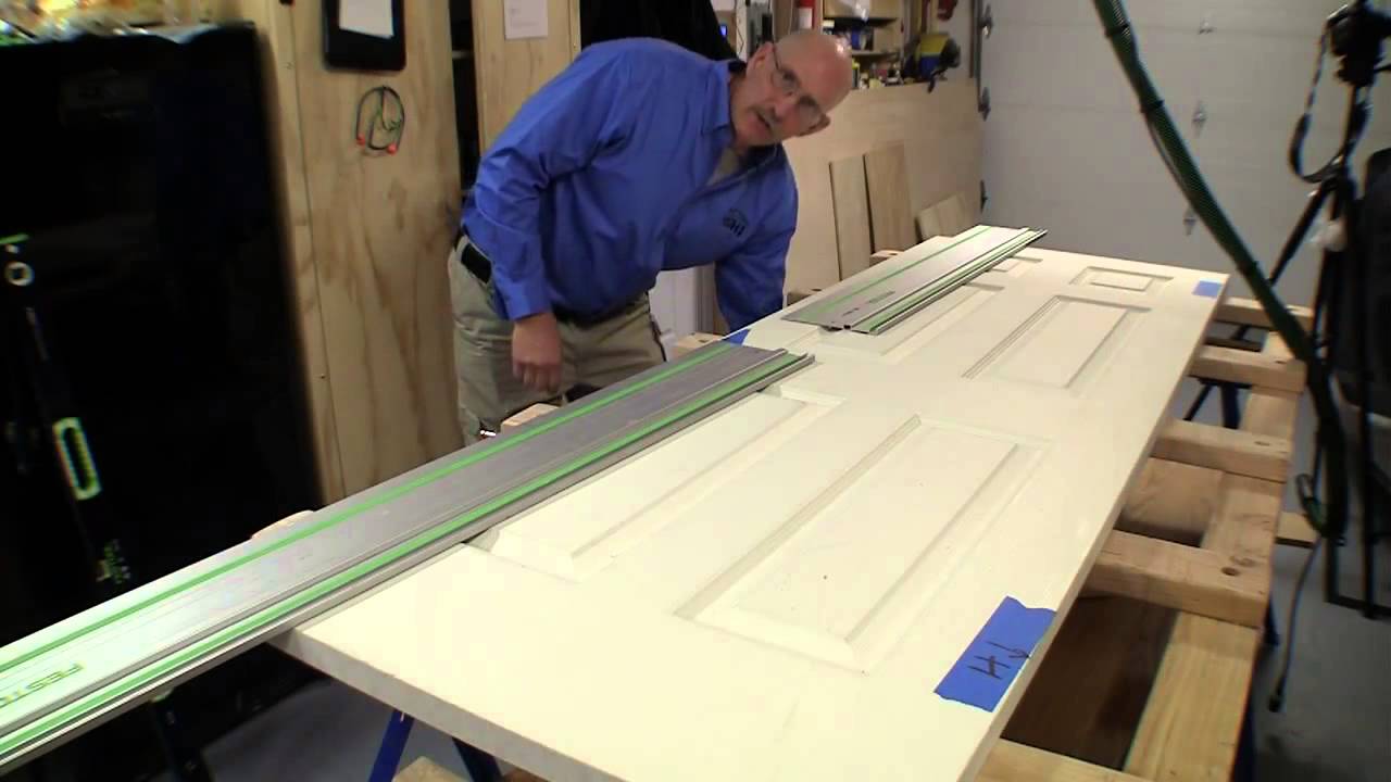 Back bevel a door using a track saw by Mike Sloggatt