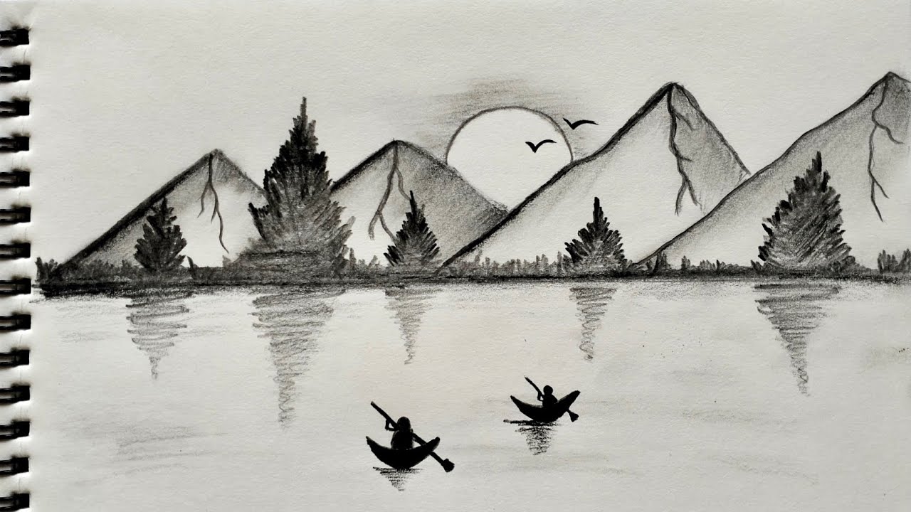 🎨How To Draw Beautiful Mountain Lake Scenery #ytvideos #drawing #art 