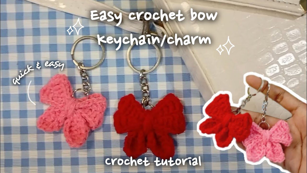 How to Crochet Bow Keychain Tutorial | easy &cute crochet gift ideas🎀 | Step by Step for Beginners