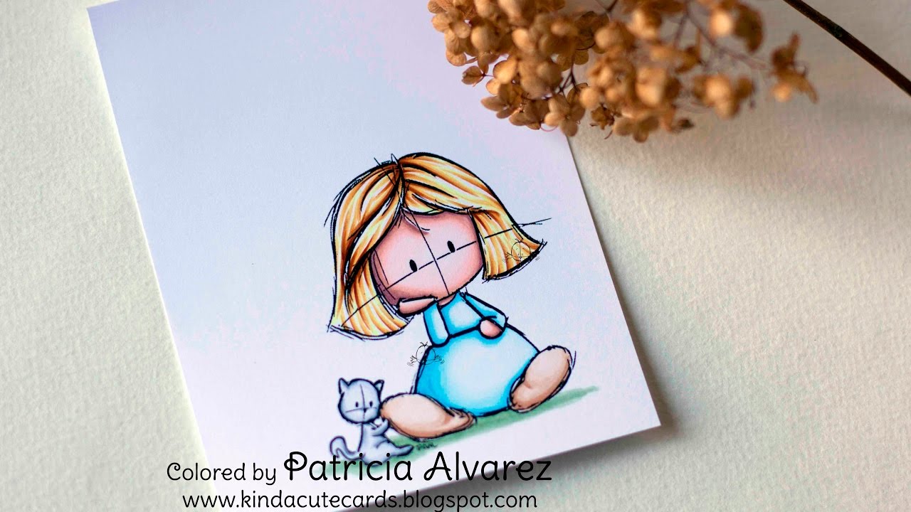 Cómo colorear con Copic una niña con un gato.