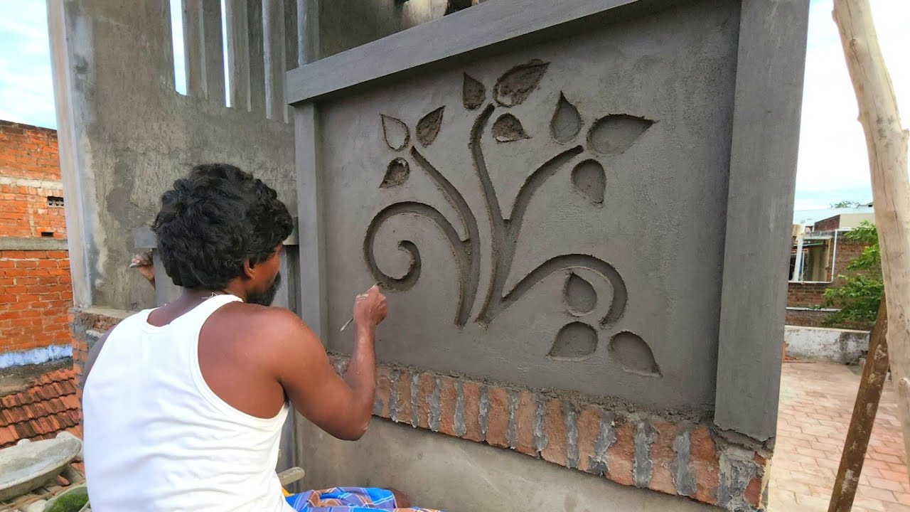 WoW! Amazing Idea in do creative New for Wall flower design making-rendering sand and cement