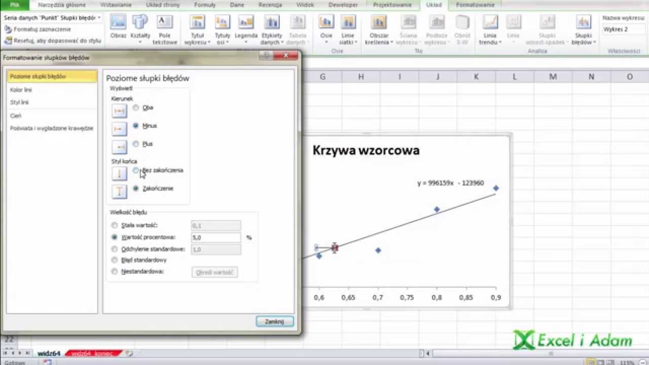 Excel - Krzywa wzorcowa - obliczanie punktu na osi trendu - widzowie #64