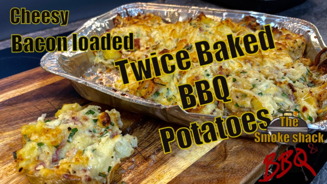 Bacon loaded Twice Baked BBQ Potatoes, on a Weber Kettle.