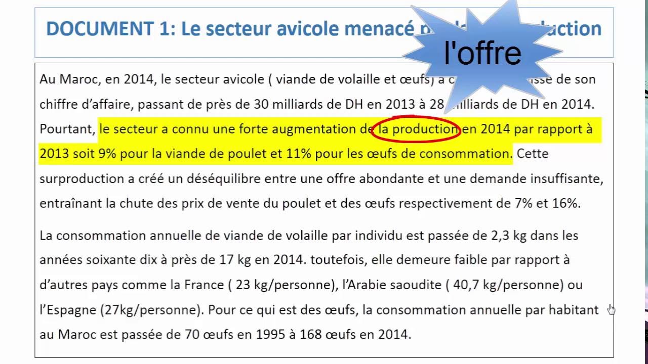 le marché/exercice d'application (examen national 2016 économie générale et statistique)