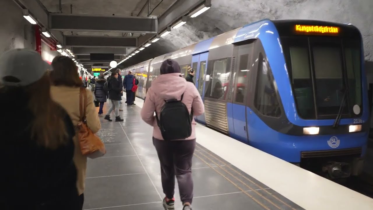 Sweden, Stockholm, subway ride from Näckrosen to Västra skogen