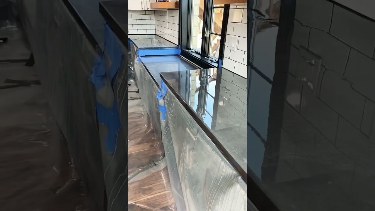 Concrete countertops !! With epoxy top coat , throw back job 🤙🏼 #countrymusic #construction #epoxy
